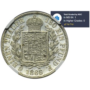 Germany, Kingdom of Hannover, Georg V, 1/6 Thaler Hannover 1866 B - NGC MS64