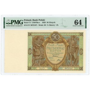 50 złotych 1929 - seria EY. - PMG 64