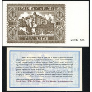 Rekonstrukcja - 1000 złotych 1941 (2004) Krakowiak - nr 888 + certyfikat Czesława Miłczaka