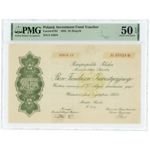 25 zloty 1933 - Investment Fund Voucher - PMG 50 EPQ.