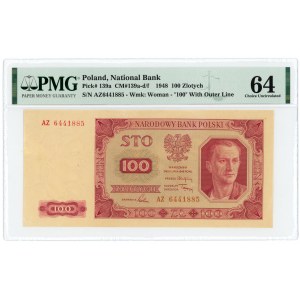 100 złotych 1948 - seria AZ - PMG 64