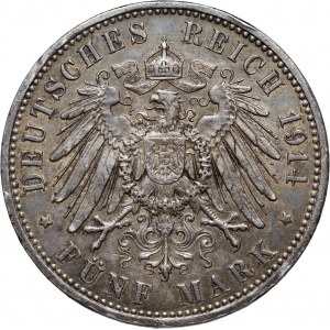 Germany, Prussia, Wilhelm II, 5 Mark 1914 A, Berlin