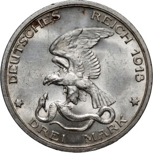 Germany, Prussia, Wilhelm II, 3 Mark 1913 A, Berlin, 100th Anniversary of the victory at the Battle of Leipzig