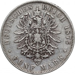 Germany, Baden, Frederick I, 5 Mark 1875 G, Karlsruhe