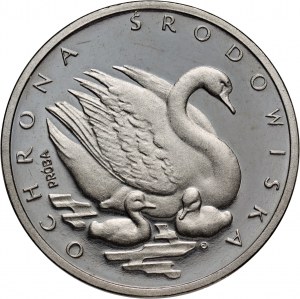 Poľská ľudová republika, 500 zlotých 1984, labute, vzorka, nikel