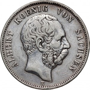 Germany, Saxony, Albert, 5 Mark 1876 E, Muldenhütten