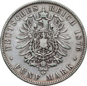 Germany, Saxony, Albert, 5 Mark 1876 E, Muldenhütten