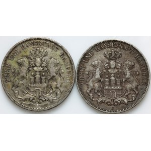 Germany, Hamburg, set of 5 marks coins from 1876-1903 J, (2 pieces)