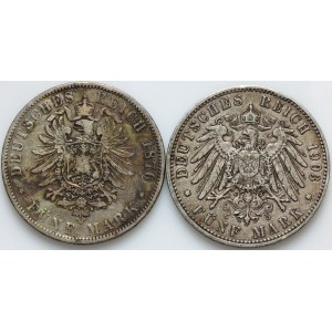 Germany, Hamburg, set of 5 marks coins from 1876-1903 J, (2 pieces)