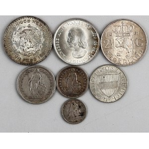 Monde, ensemble de pièces en argent de 1907-1964, (7 pièces)
