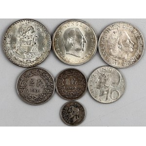 Monde, ensemble de pièces en argent de 1907-1964, (7 pièces)