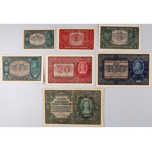 II RP, 1/2-5000 mkp, zestaw banknotów 1919-1920 (7 sztuk)