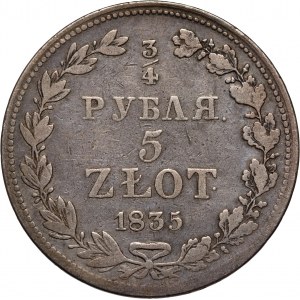 Zabór rosyjski, Mikołaj I, 3/4 rubla = 5 złotych 1835 MW, Warszawa