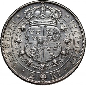 Schweden, Oscar II, 2 Kronen 1907, Goldenes Jubiläum