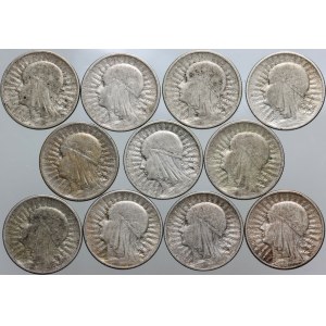 II RP, set of 2 zloty coins from 1932-1934, Head of a Woman, (11 pieces)