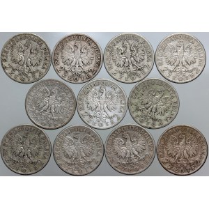 II RP, set of 2 zloty coins from 1932-1934, Head of a Woman, (11 pieces)