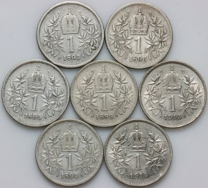 Austria, Franz Joseph I, set of 1 Krone coins from 1893-1915, (7 pieces)