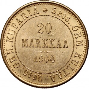Finland, Nicholas II, 20 Mark 1904 L, Helsinki