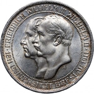 Germany, Prussia, Wilhelm II, 3 Mark 1911 A, 100th anniversary of the University of Wrocław
