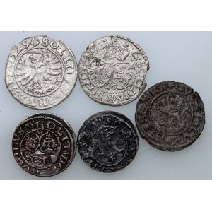 Polska, zestaw monet z XVI-XVII wieku, (5 sztuk)