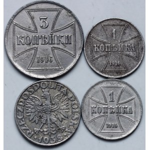 Kingdom of Poland, General Government, set of coins from 1916-1938, (4 pieces)