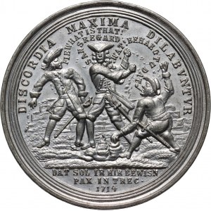 Spain, War of the Spanish Succession 1700-1714/15, Medal of mockery 1714, Peace of Utrecht and Peace of Rastatt