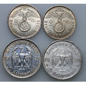 Third Reich, set of 4 coins from 1934-1939, (4 pieces)