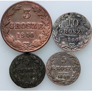 Królestwo Polskie, Zabór rosyjski, zestaw monet z lat 1820-1840, (4 sztuki)