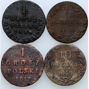 Zabór rosyjski, zestaw monet z lat 1824-1840, (4 sztuki)
