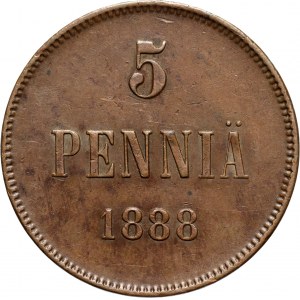 Finland, Alexander III, 5 Penniä 1888, Helsinki