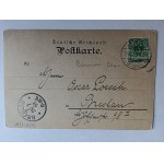 POSTKARTE DUSZNIKI ZDRÓJ BAD REINERZ, VORKRIEGSLITHOGRAPHIE, LANGE ADRESSE, 1899, BRIEFMARKE, STEMPEL, RECHTE OBERE ECKE GEBROCHEN