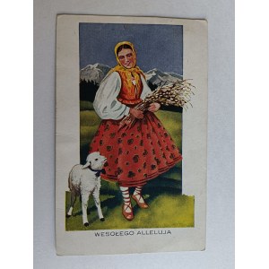 POSTCARD PAINTING POLISH TATRA, LUODWE OUTFIT, HIGHLANDER WOMAN
