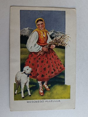 POSTCARD PAINTING POLISH TATRA, LUODWE OUTFIT, HIGHLANDER WOMAN