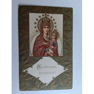 POSTCARD EMBOSSED PAINTING POLISH MOTHER OF GOD IN THE CROWN
