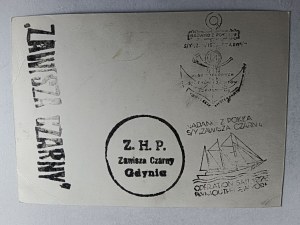 CARD SHIP SAILING SHIP SY ZAWISZA BLACK, ROUTE GDYNIA NEW YORK MONTREAL ALEXANDRIA CANARY ISLANDS, STAMP ZHP STAMP ZAWISZA BLACK