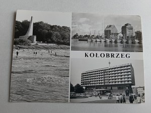 POSTCARD PRL KOŁOBRZEG POMNIK ZAŚLUBIN POLSKI Z MORZEM, HOTEL SKANPOL