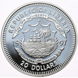 Libéria, 20 dolárov, 1997, 1 oz., Diana
