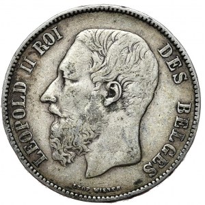 Belgium, 5 francs, 1867.