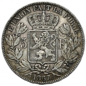 Belgium, 5 francs, 1867.