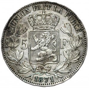 Belgium, 5 Francs, 1871.