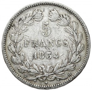 Francja, 5 Franków, 1834r., „H” - La Rochelle