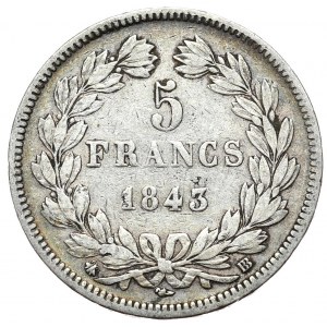 Francja, 5 Franków, 1843r., BB, Strasburg
