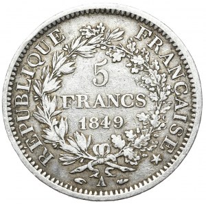 Francúzsko, 5 frankov, 1849. Hercules, Paríž