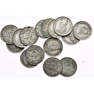 Szwajcaria, 1/2 Franka, Zestaw 15szt., Ładne
