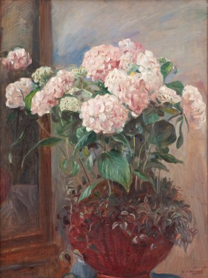 Wincenty Wodzinowski (1866 Igołomia k. Miechowa - 1940 Kraków), Hortensje przed lustrem, 1925 (?)