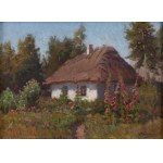 Ludwik Werner (1900 - 1961), Pejzaż z chatą i malwami
