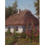 Ludwik Werner (1900 - 1961), Pejzaż z chatą i malwami