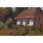Ludwik Werner (1900 - 1961), Pejzaż z chatą i malwami