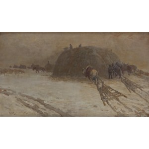 Wacław Artur Wielogłowski zw. Starykoń (1860 Odonów - 1933 Warszawa), Pejzaż zimowy z końmi