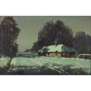 Wiktor Korecki (1890 Kamieniec Podolski - 1980 Milanówek k. Warszawy), Pejzaż zimowy z domem